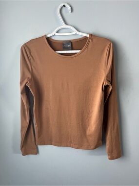 Olivia Rae Soft Stretch Long Sleeve Crewneck Top Light Brown Tan Size S Neutral